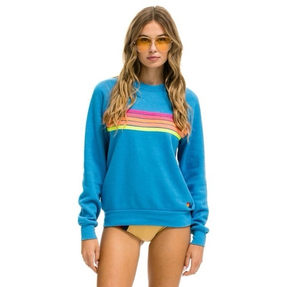 Aviator Nation Blue Crewneck with Rainbow Stripes - Picture 2 of 2